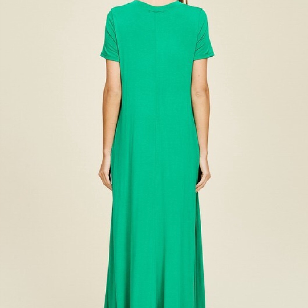🆕 Kelly Green Short Sleeve High-Low Tunic Jersey Knit Maxi Top - Picture 4 of 7